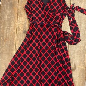 41 Hawthorn Black and Pink V-neck A-line Midi Dress‎ size 6